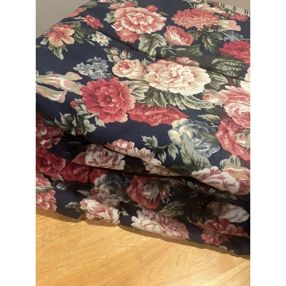 Ralph Lauren Vtg Garden Gatehouse Blue Rose Floral Twin Comforter RARE 75x84